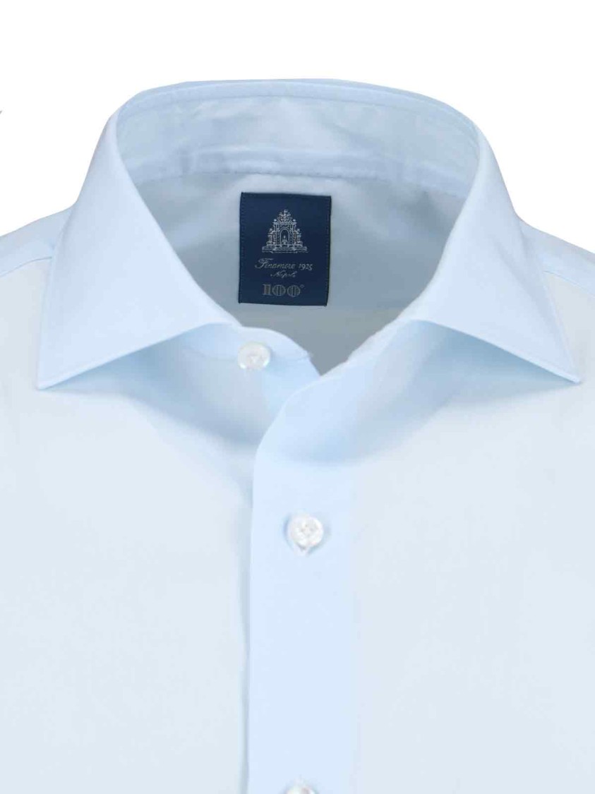Finamore 1925 Napoli "Milano" Shirt, In Light Blue Cotton, Classic Collar Blauw