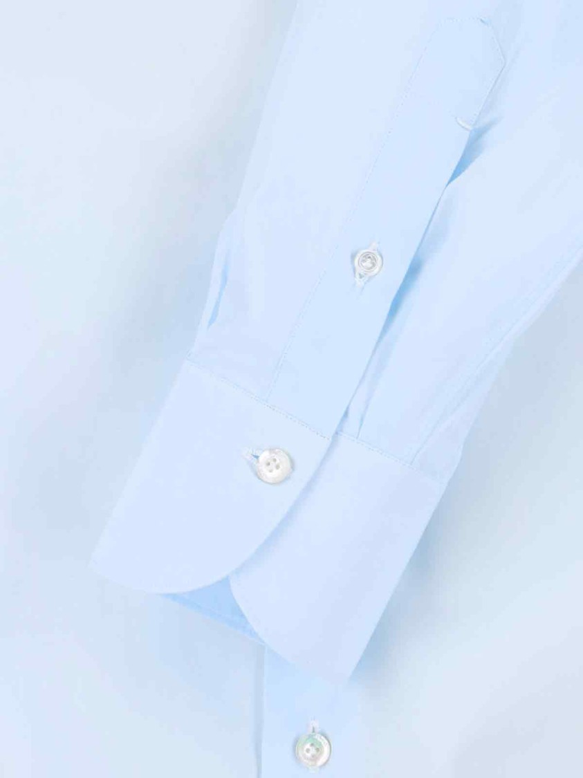 Finamore 1925 Napoli "Milano" Shirt, In Light Blue Cotton, Classic Collar Blauw