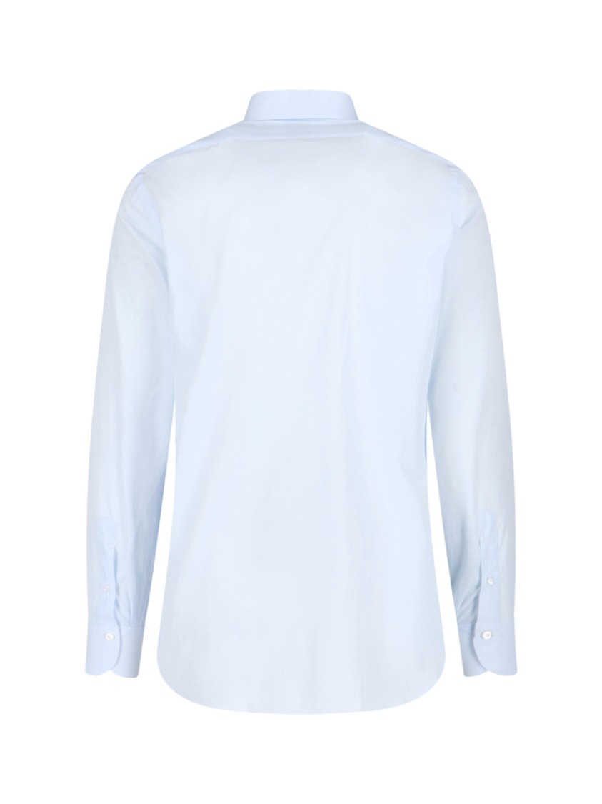 Finamore 1925 Napoli "Milano" Shirt, In Light Blue Cotton, Classic Collar Blauw