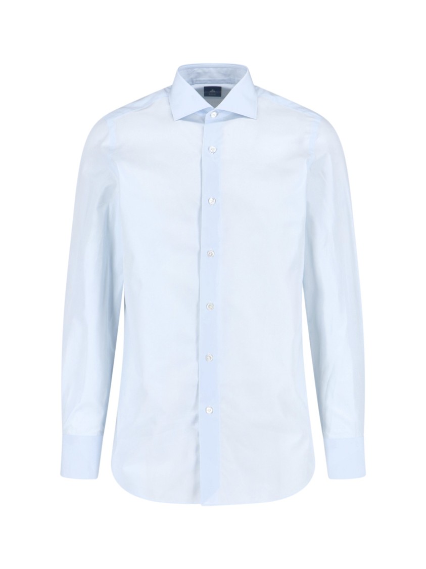 Finamore 1925 Napoli "Milano" Shirt, In Light Blue Cotton, Classic Collar Blauw