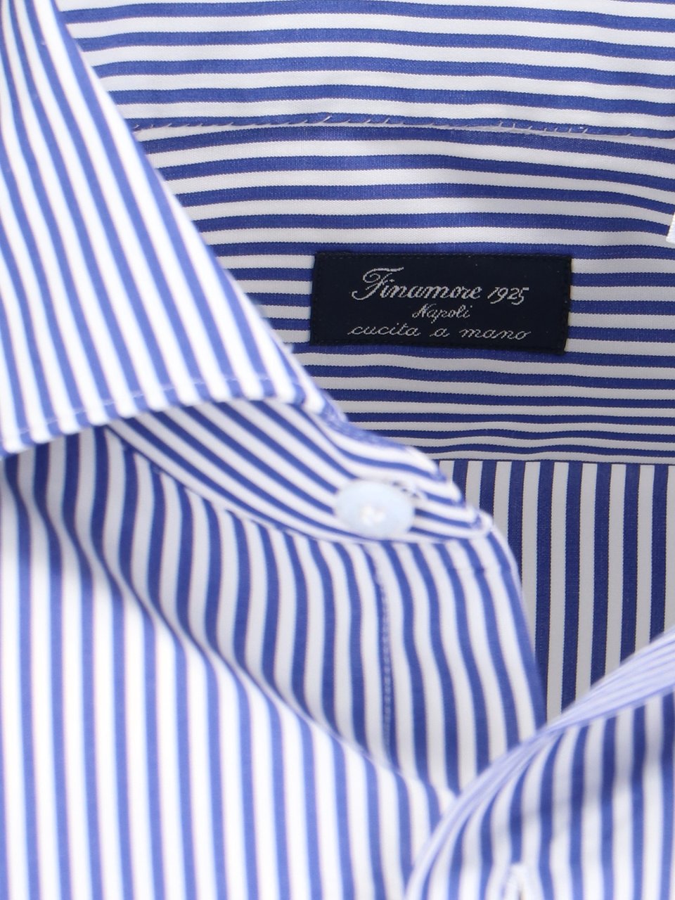 Finamore 1925 Napoli Vertical Stripe Blue Cotton Shirt With Classic Collar Blauw