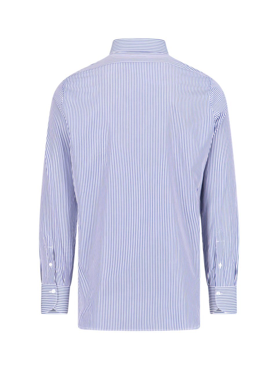 Finamore 1925 Napoli Vertical Stripe Blue Cotton Shirt With Classic Collar Blauw