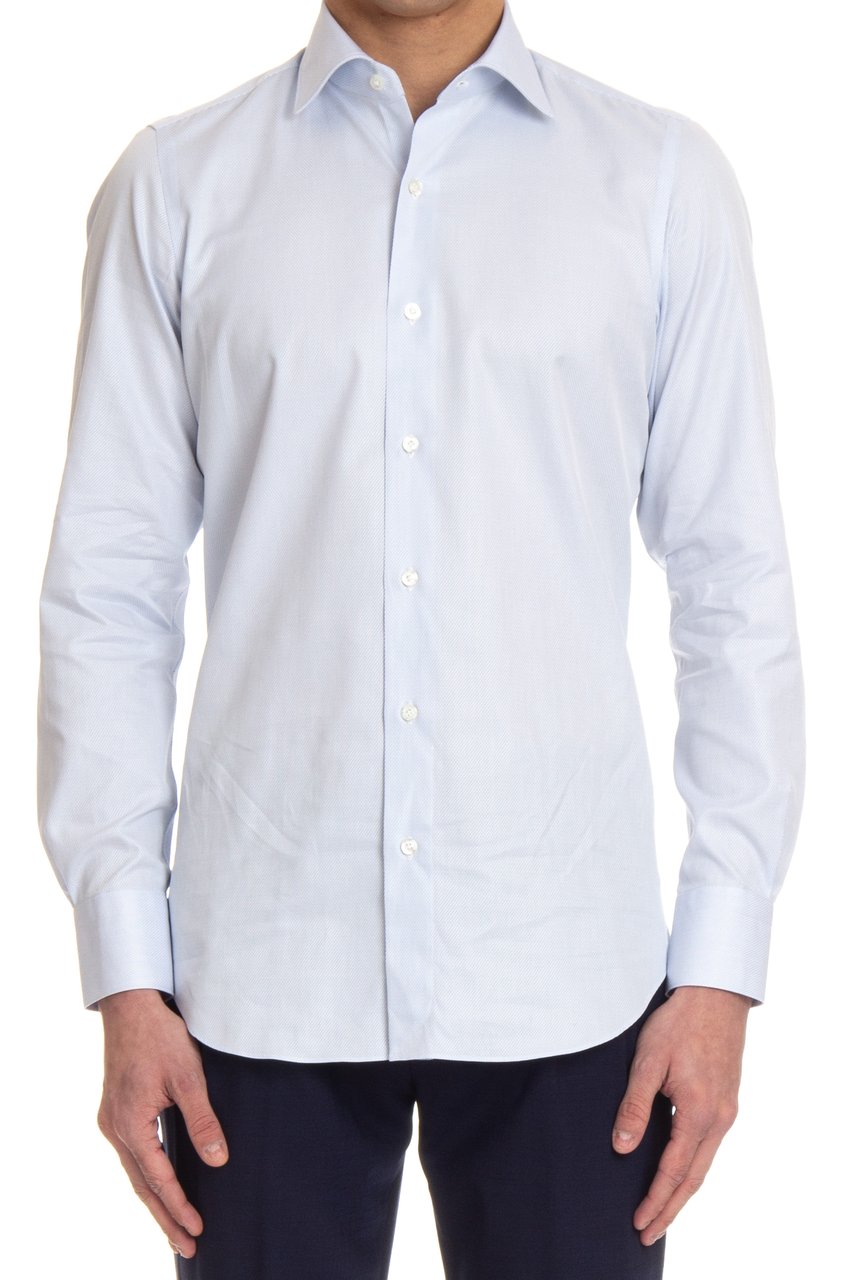 Finamore 1925 Napoli Textured Cotton Tailored Shirt Milano Line Wit