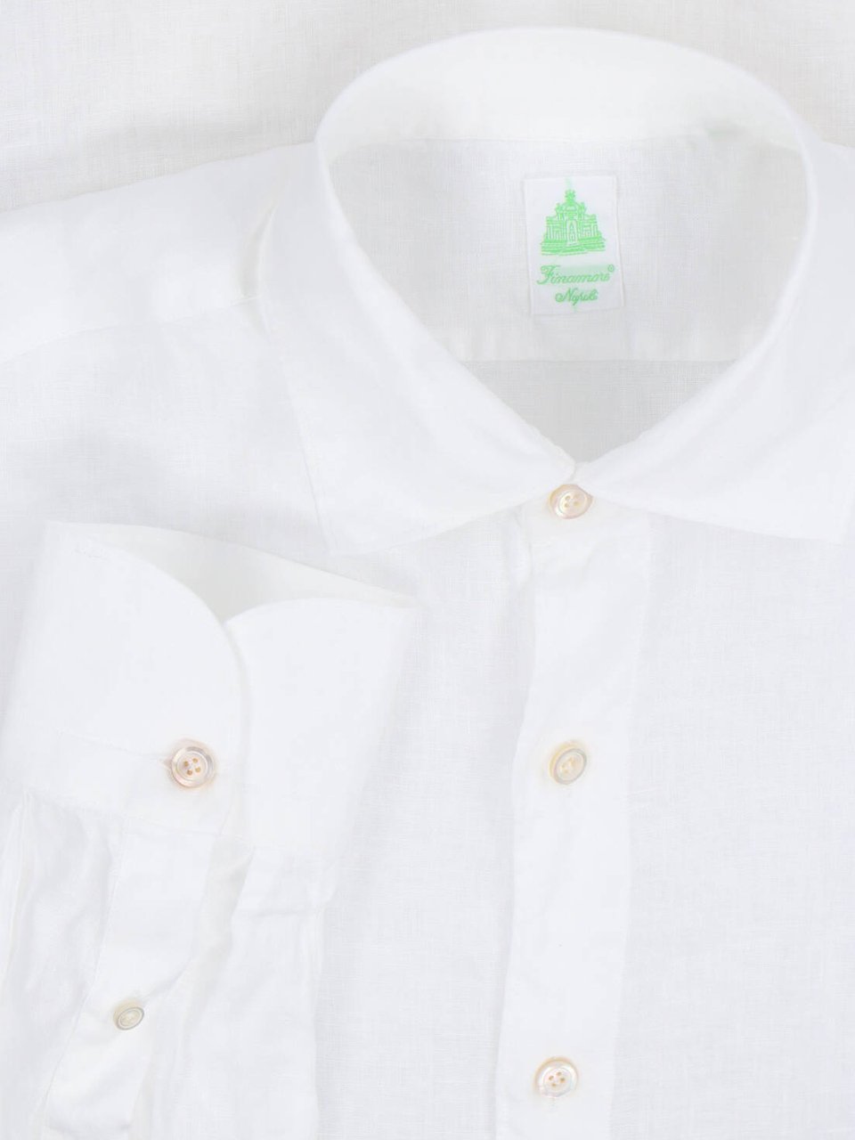 Finamore 1925 Napoli White Gaeta Traditional Collar Linen Shirt Wit