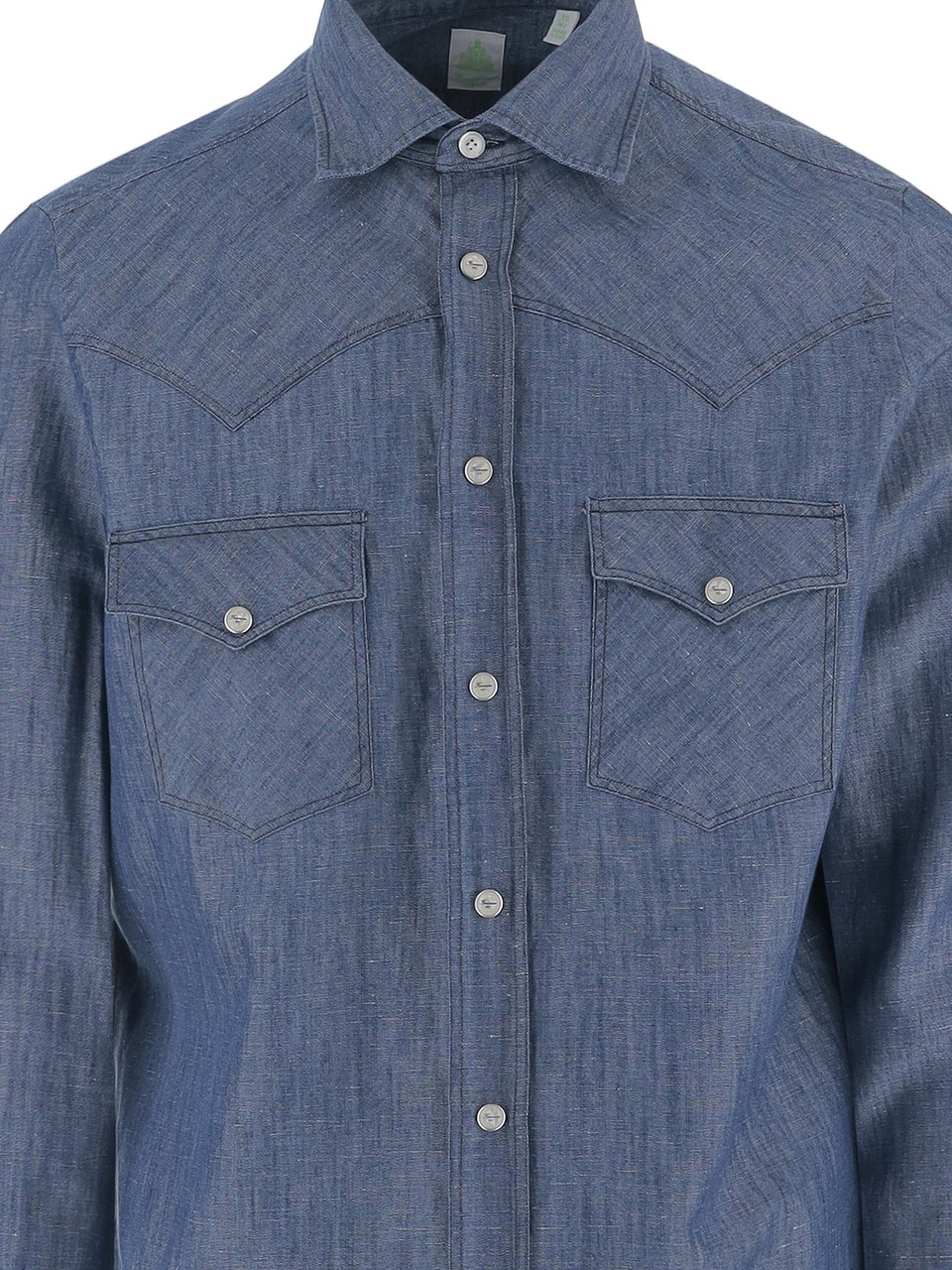 Finamore 1925 Napoli Dark Denim Cotton and Linen Shirt Blauw