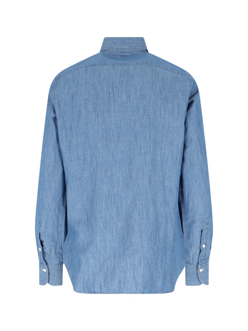 Finamore 1925 Napoli Light Blue Zurigo Cotton Linen Shirt Blauw