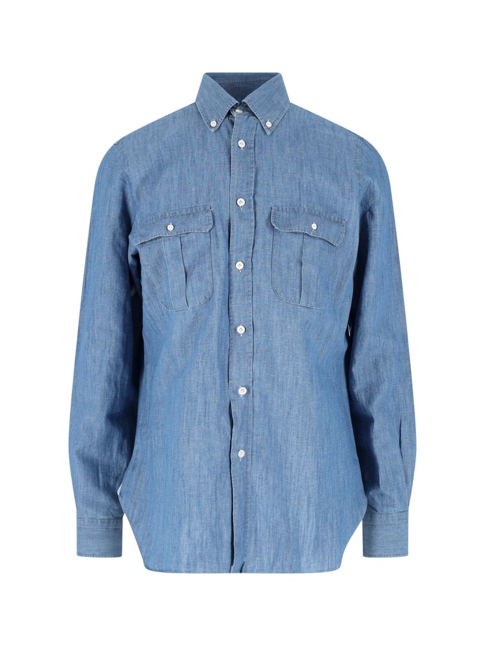 Finamore 1925 Napoli Light Blue Zurigo Cotton Linen Shirt Blauw