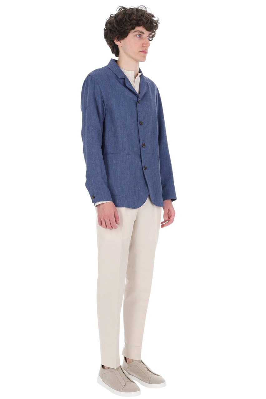 Finamore 1925 Napoli Frans Wool-Linen Tailored Blazer Blauw