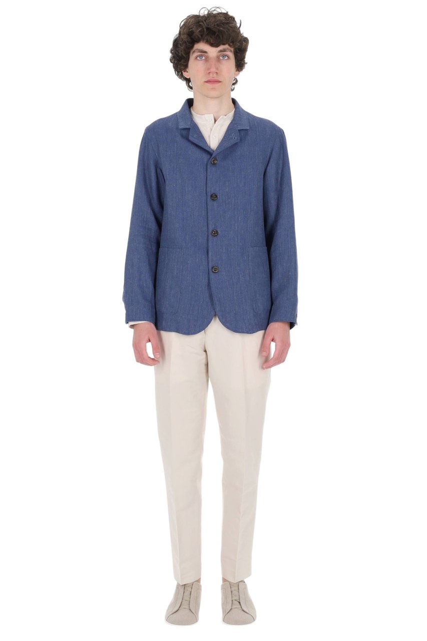 Finamore 1925 Napoli Frans Wool-Linen Tailored Blazer Blauw
