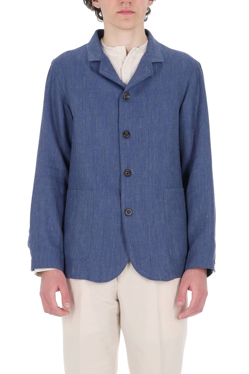 Finamore 1925 Napoli Frans Wool-Linen Tailored Blazer Blauw