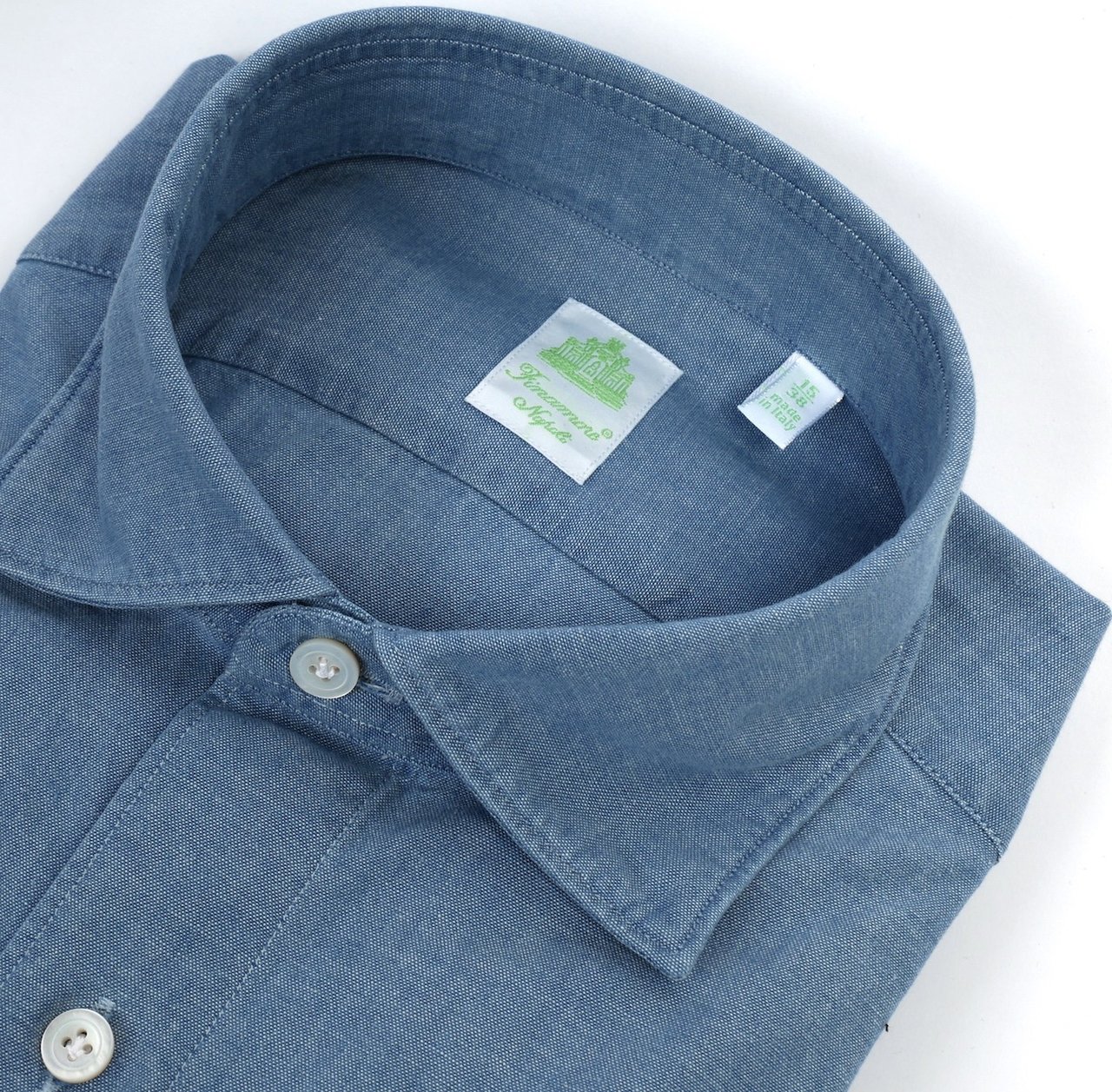 Finamore 1925 Napoli Gaeta Chambray Tailored Shirt Blauw