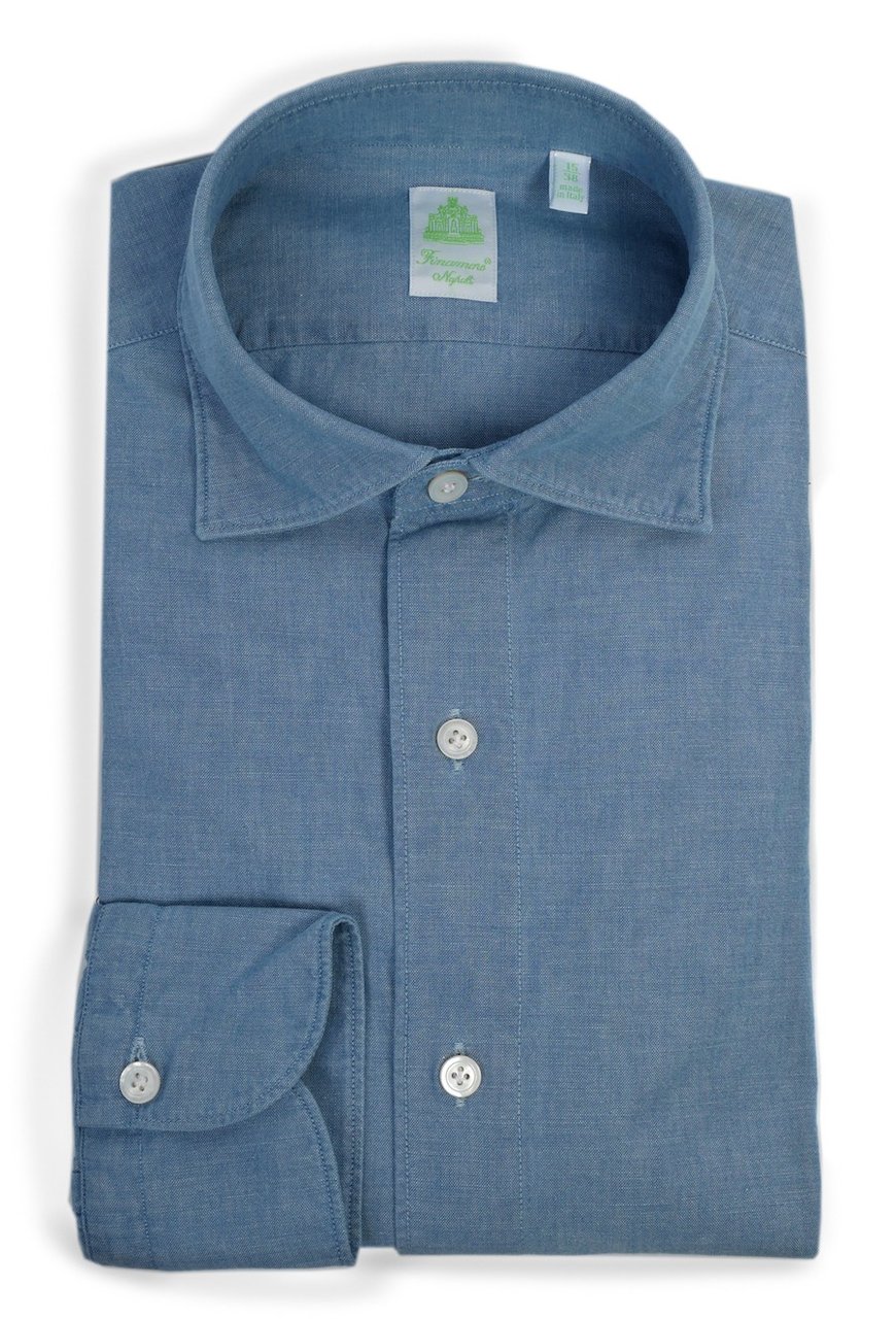 Finamore 1925 Napoli Gaeta Chambray Tailored Shirt Blauw
