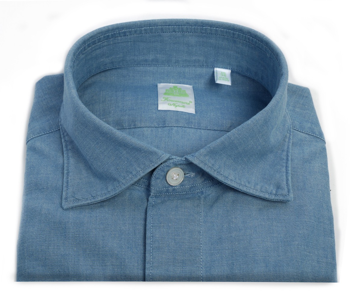 Finamore 1925 Napoli Gaeta Chambray Tailored Shirt Blauw