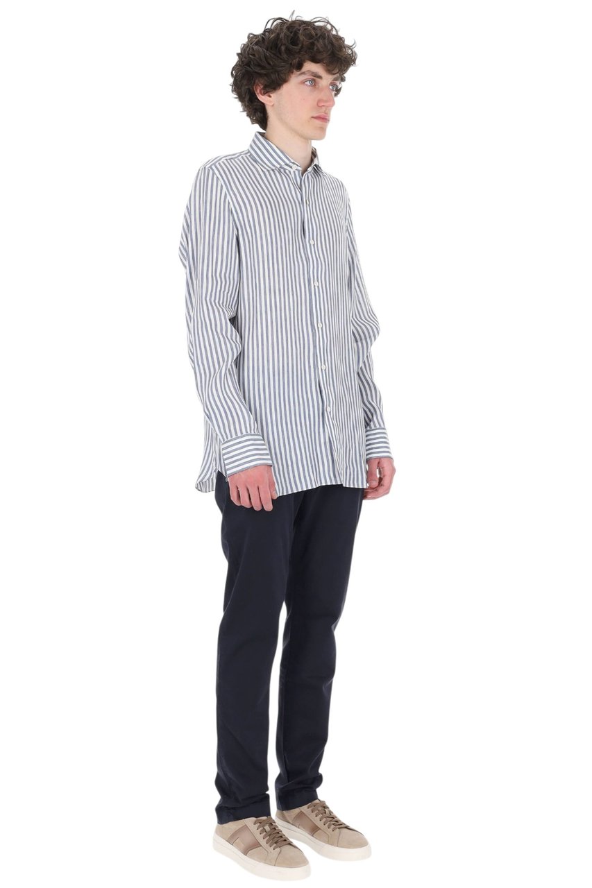 Finamore 1925 Napoli Gaeta Striped Linen-Lyocell Casual Shirt Wit