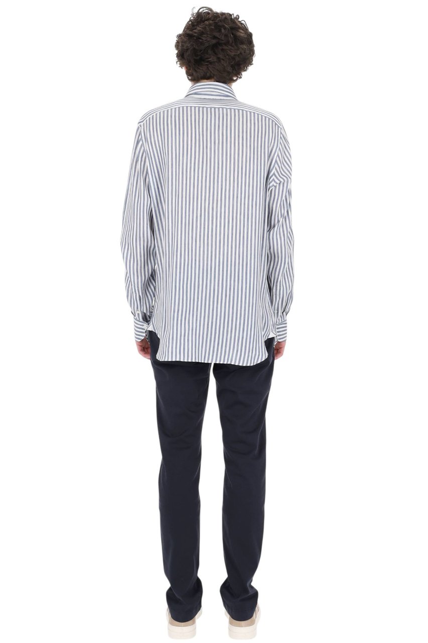 Finamore 1925 Napoli Gaeta Striped Linen-Lyocell Casual Shirt Wit