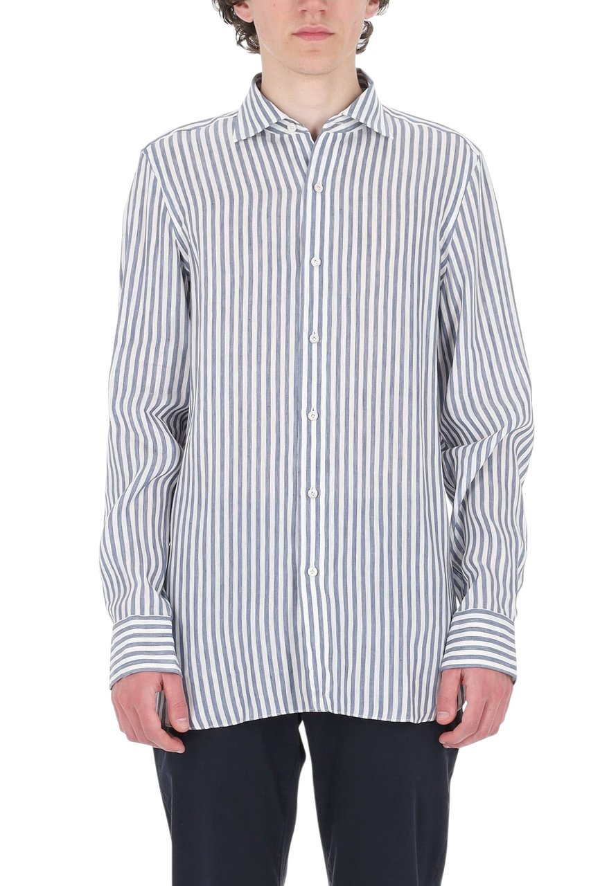 Finamore 1925 Napoli Gaeta Striped Linen-Lyocell Casual Shirt Wit