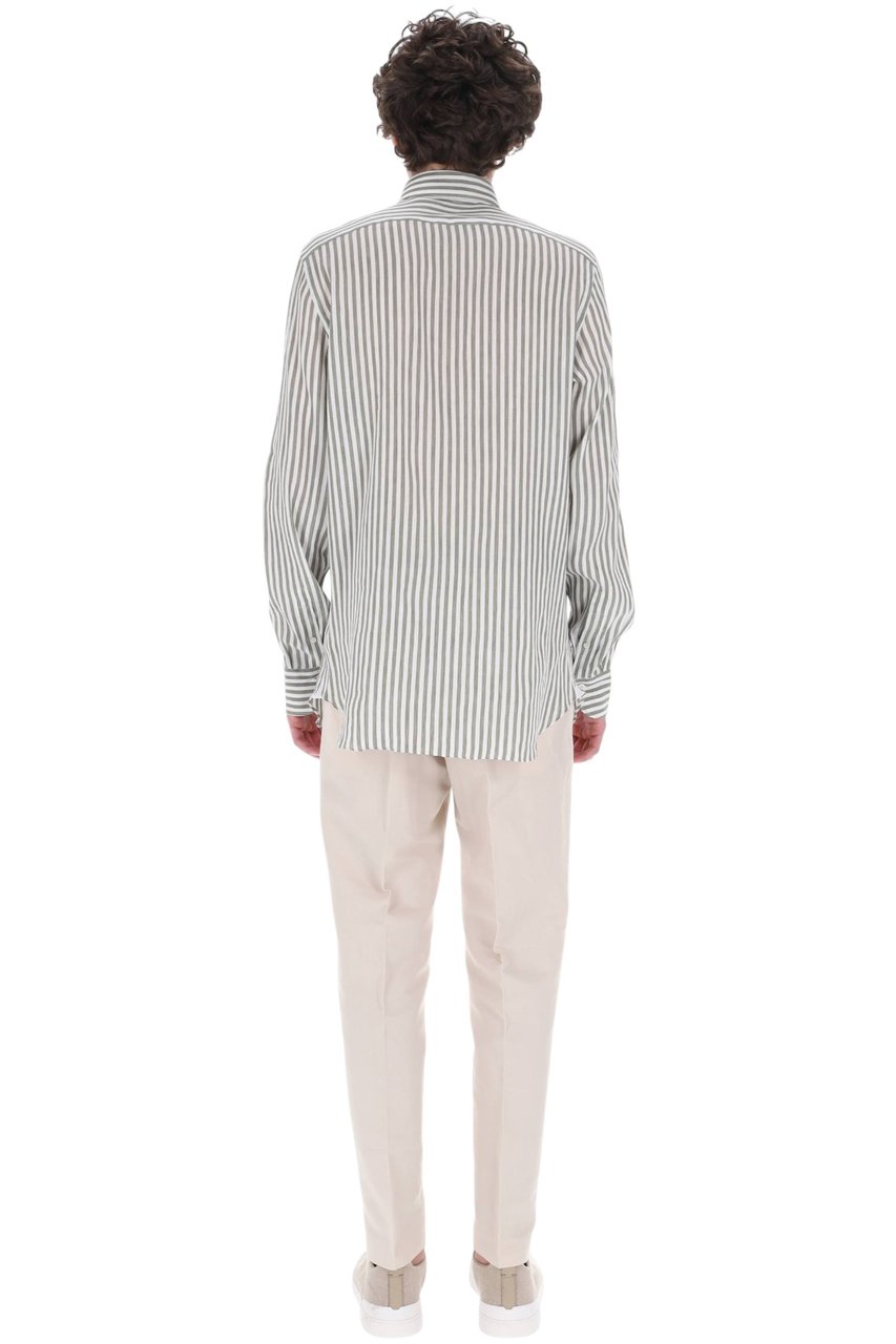 Finamore 1925 Napoli Gaeta Striped Linen-Lyocell Casual Shirt Neutraal