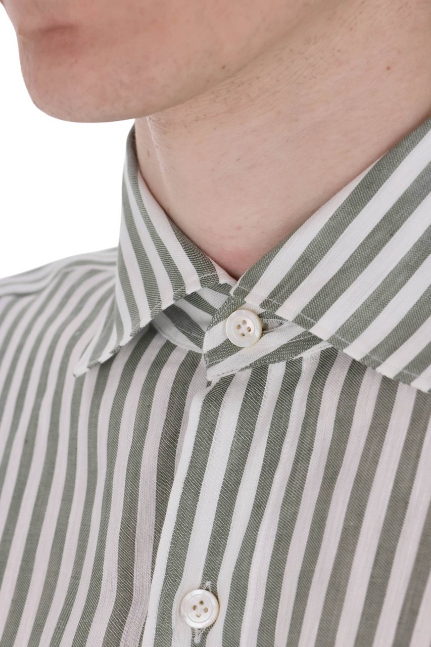 Finamore 1925 Napoli Gaeta Striped Linen-Lyocell Casual Shirt Neutraal