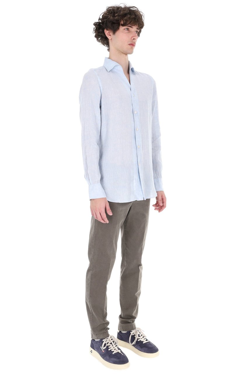 Finamore 1925 Napoli Ustica Open Collar Pure Linen Shirt Wit