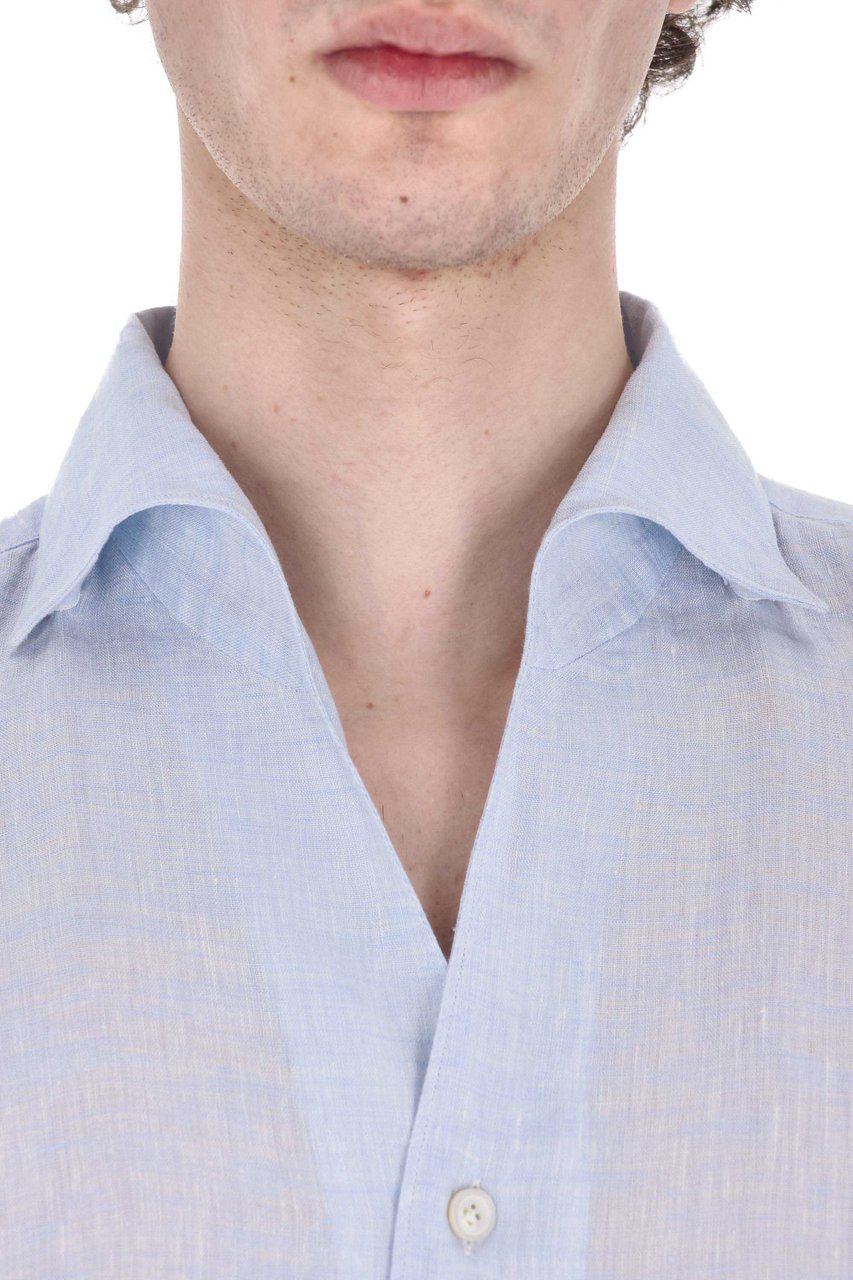 Finamore 1925 Napoli Ustica Open Collar Pure Linen Shirt Wit
