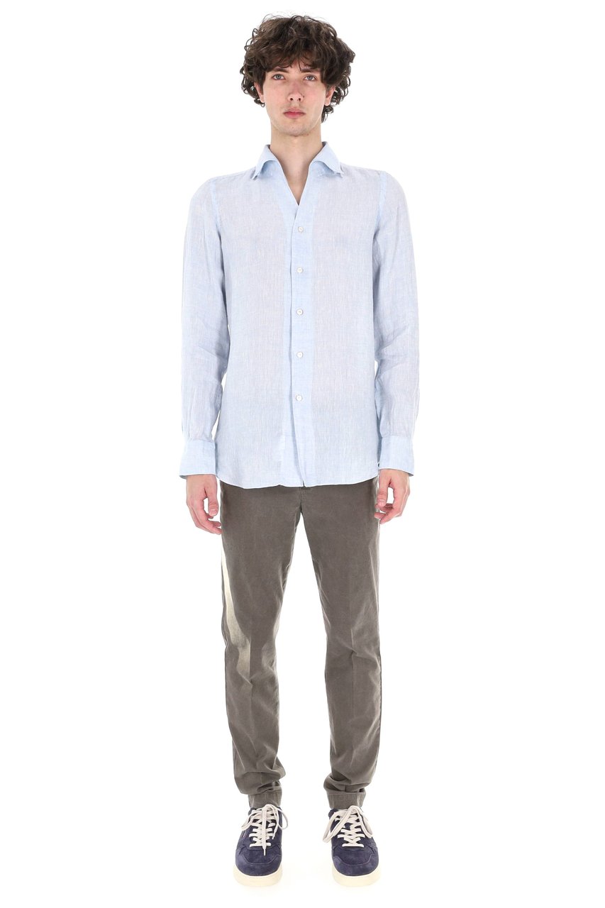 Finamore 1925 Napoli Ustica Open Collar Pure Linen Shirt Wit