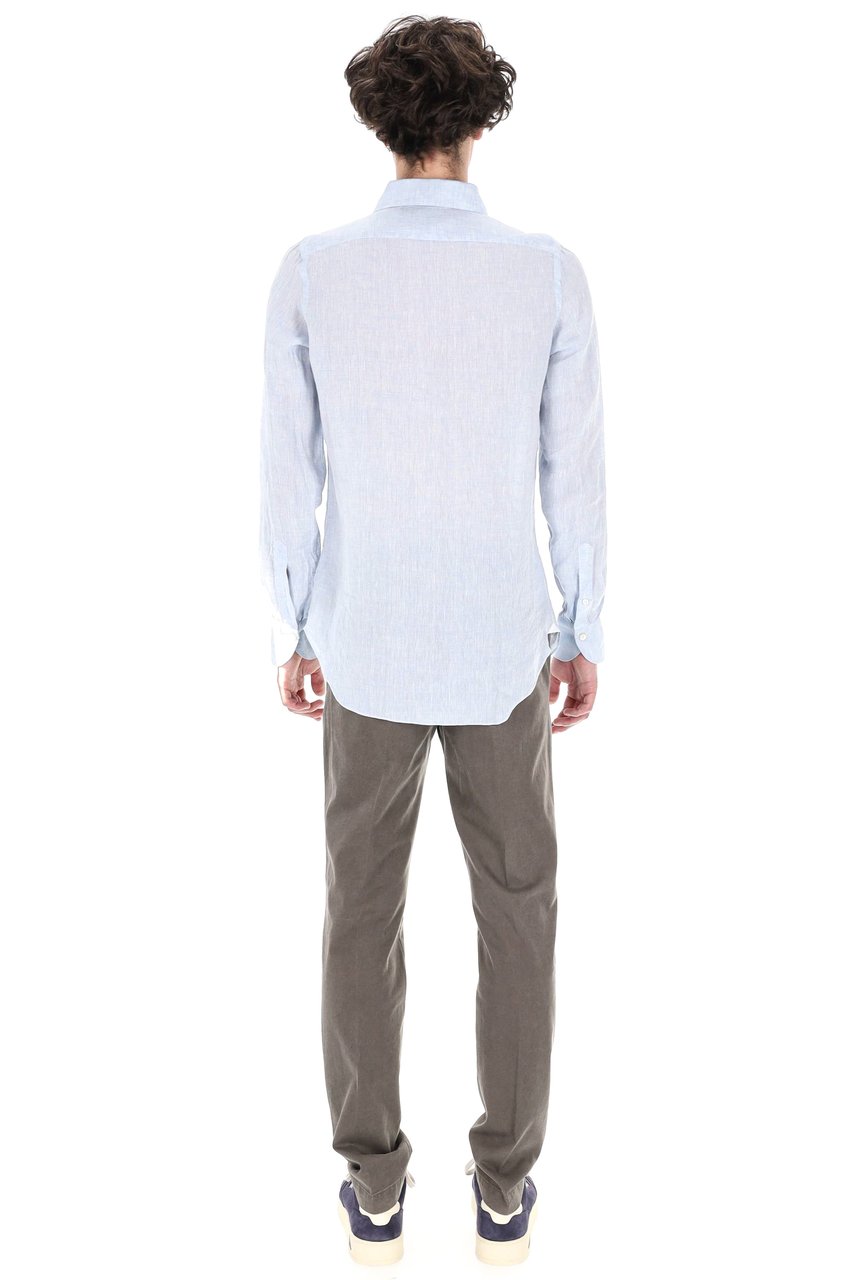 Finamore 1925 Napoli Ustica Open Collar Pure Linen Shirt Wit