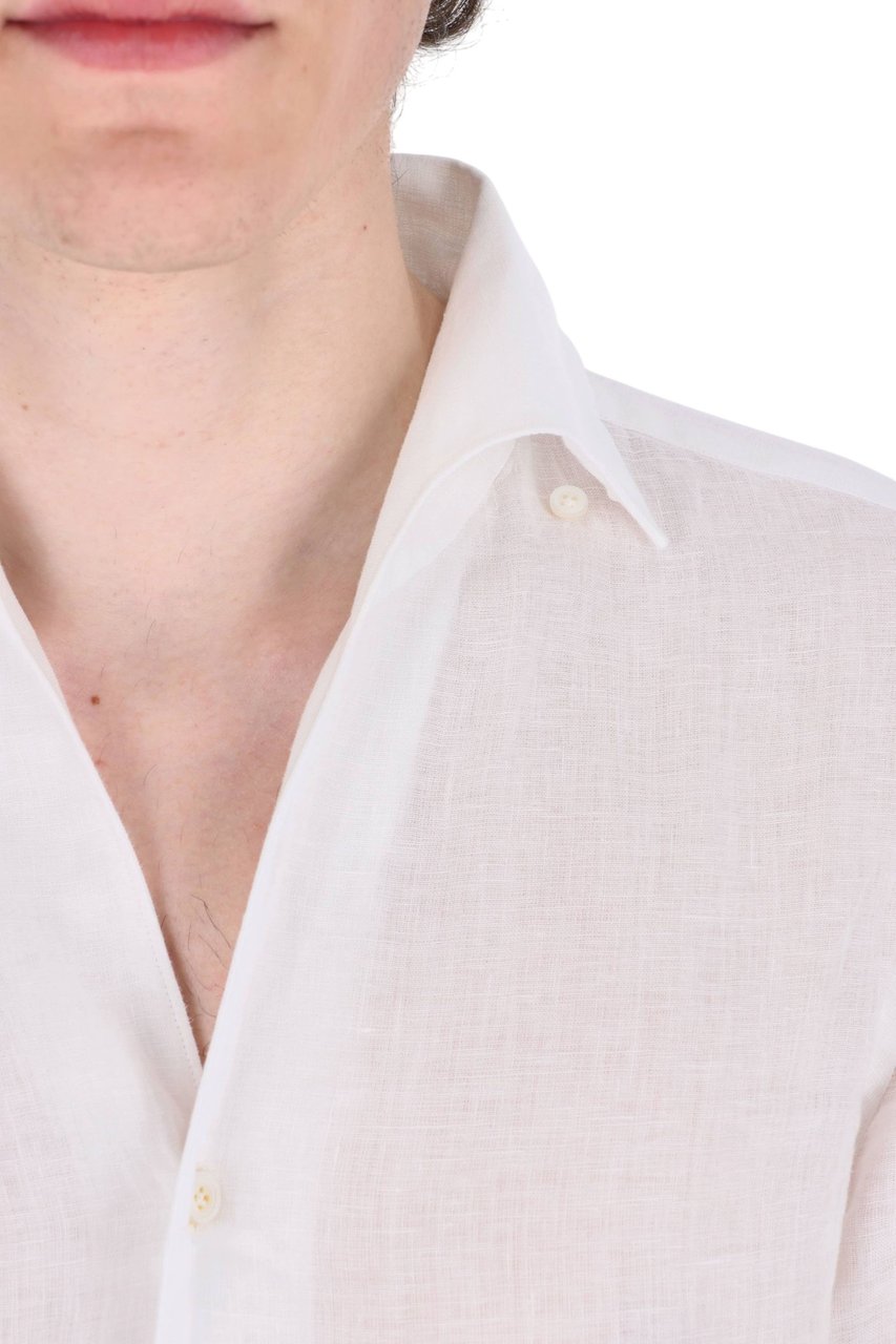 Finamore 1925 Napoli Gaeta Ustica Collar Linen Casual Shirt Paars