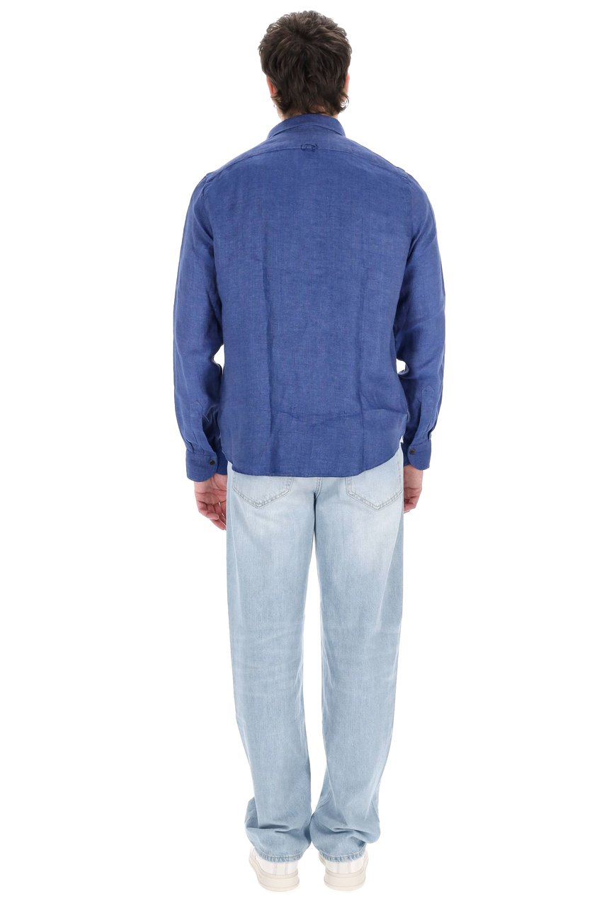 Finamore 1925 Napoli Maratea Model Tailored Pure Linen Shirt Blauw