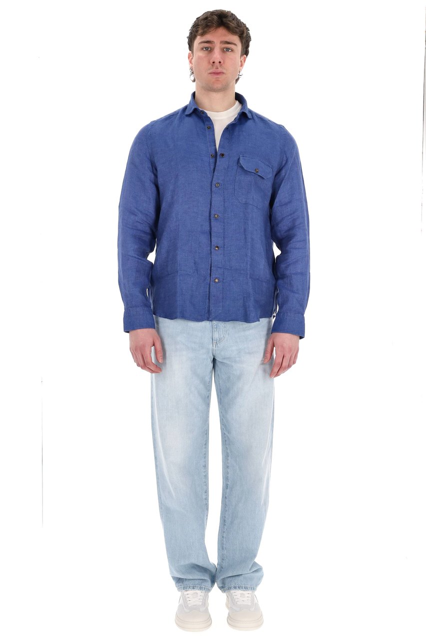 Finamore 1925 Napoli Maratea Model Tailored Pure Linen Shirt Blauw