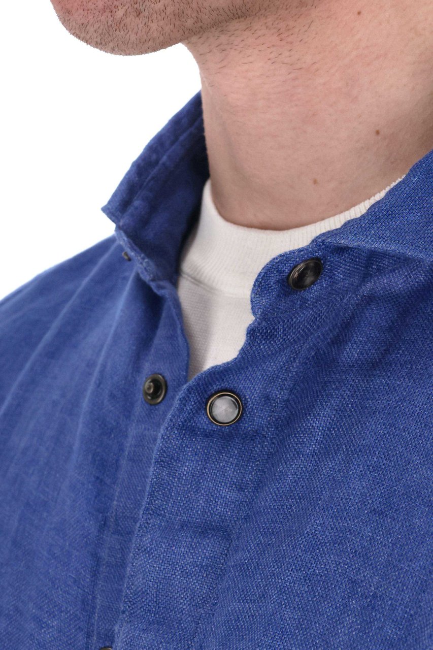 Finamore 1925 Napoli Maratea Model Tailored Pure Linen Shirt Blauw