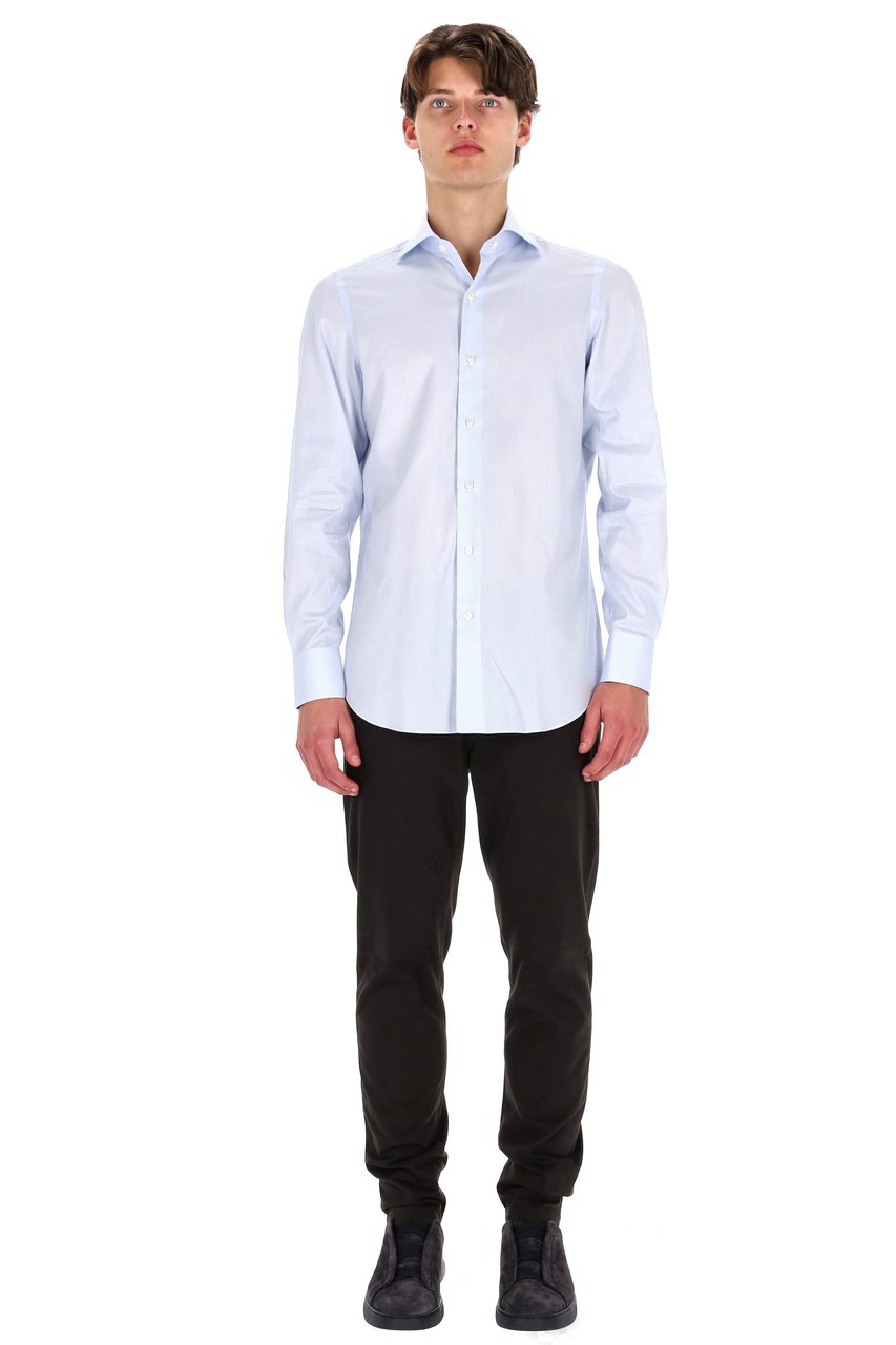 Finamore 1925 Napoli Traveller Tailored Shirt in Royal Oxford Linea Milano Wit