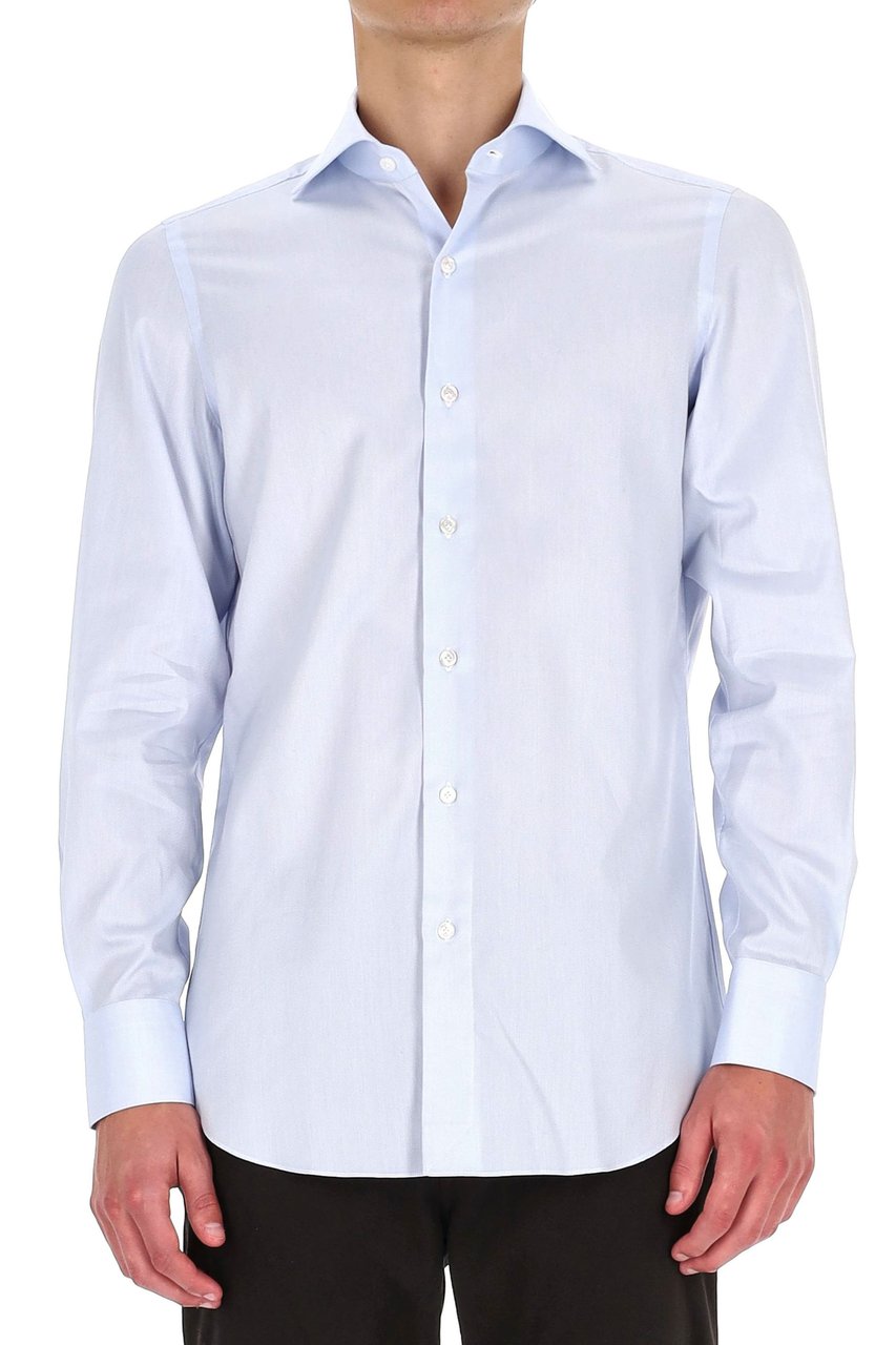 Finamore 1925 Napoli Traveller Tailored Shirt in Royal Oxford Linea Milano Wit