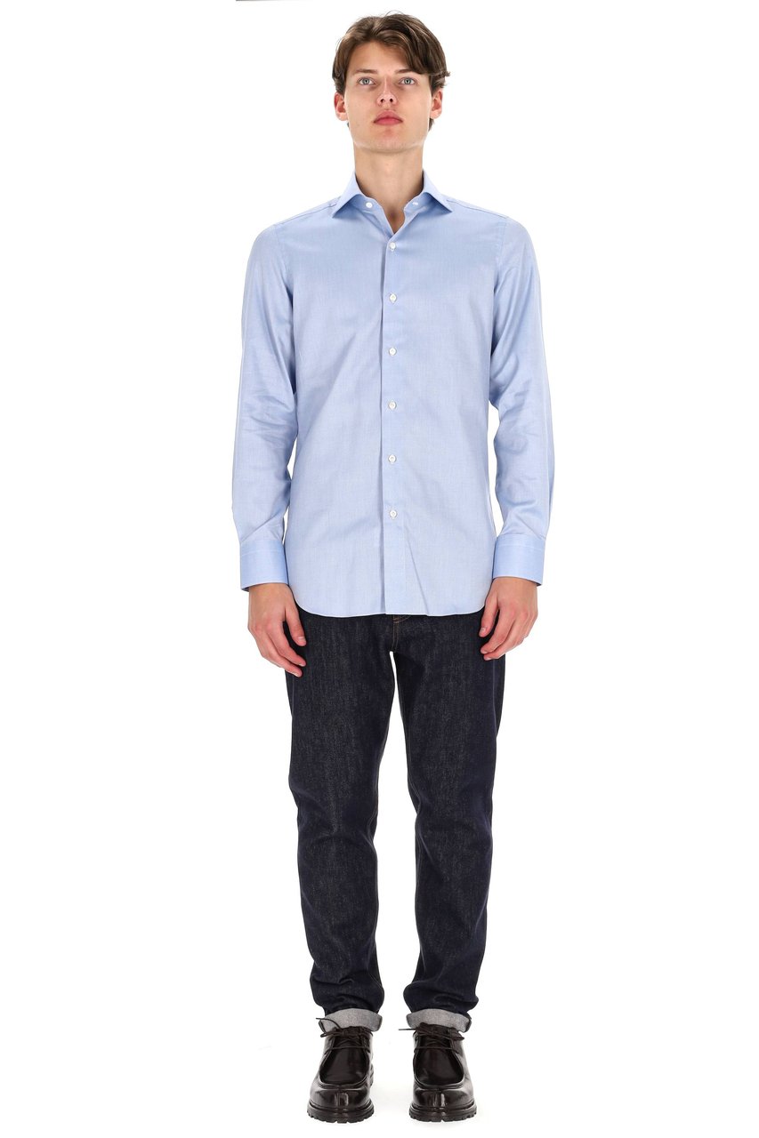 Finamore 1925 Napoli Traveller Tailored Shirt in Royal Oxford Linea Milano Blauw