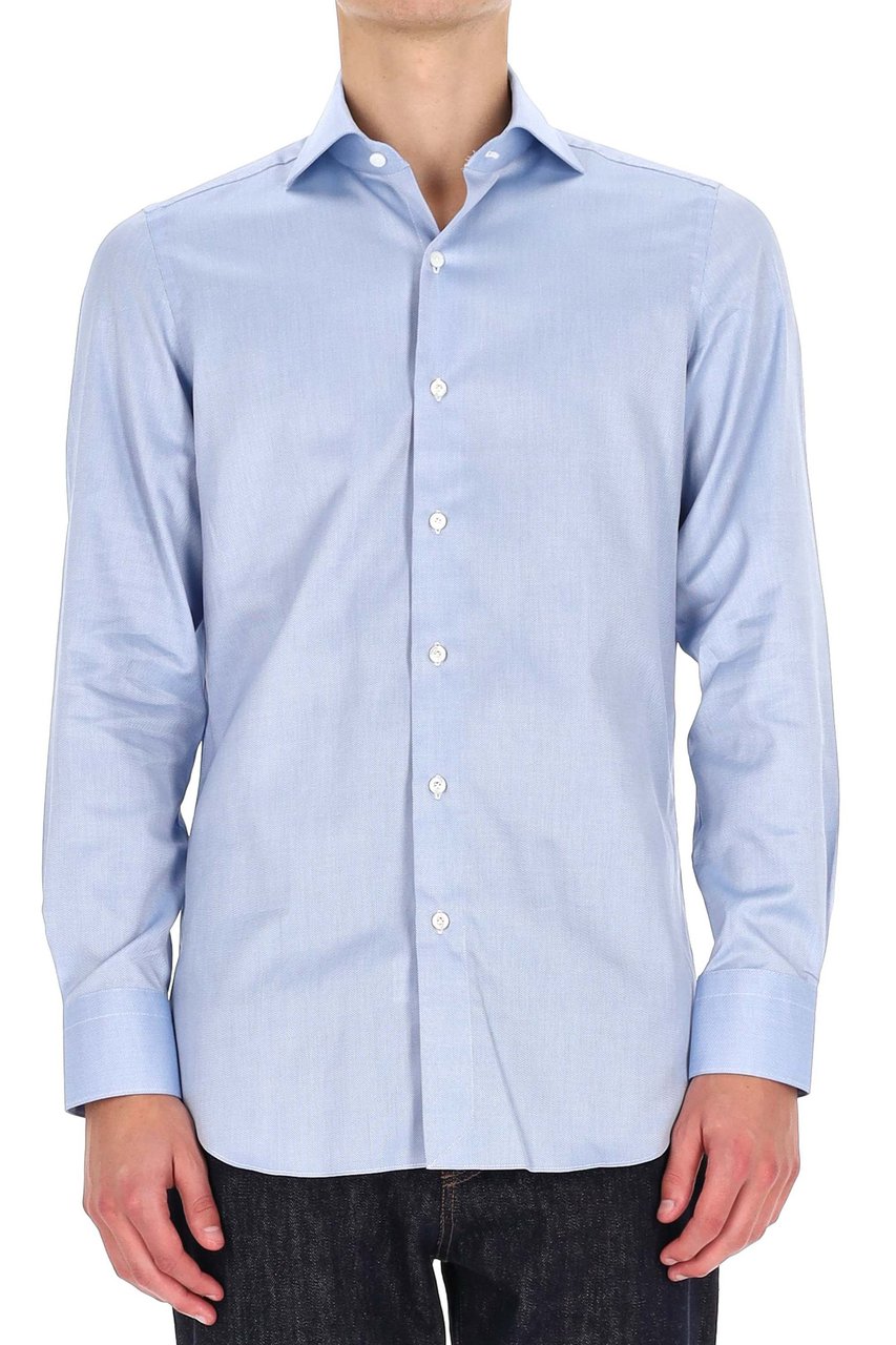 Finamore 1925 Napoli Traveller Tailored Shirt in Royal Oxford Linea Milano Blauw