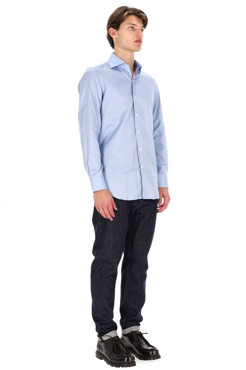 Finamore 1925 Napoli Traveller Tailored Shirt in Royal Oxford Linea Milano Blauw
