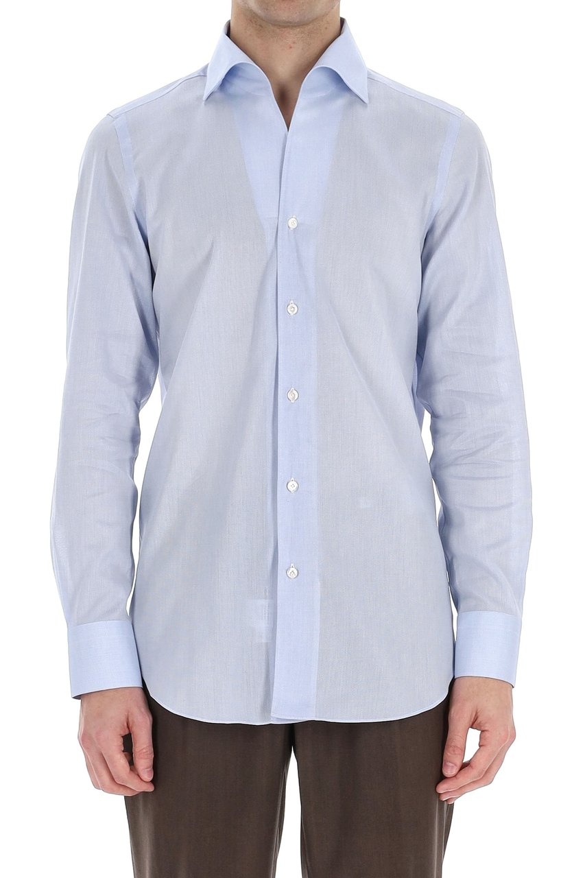 Finamore 1925 Napoli Ustica Collar Cotton Tailored Shirt Wit