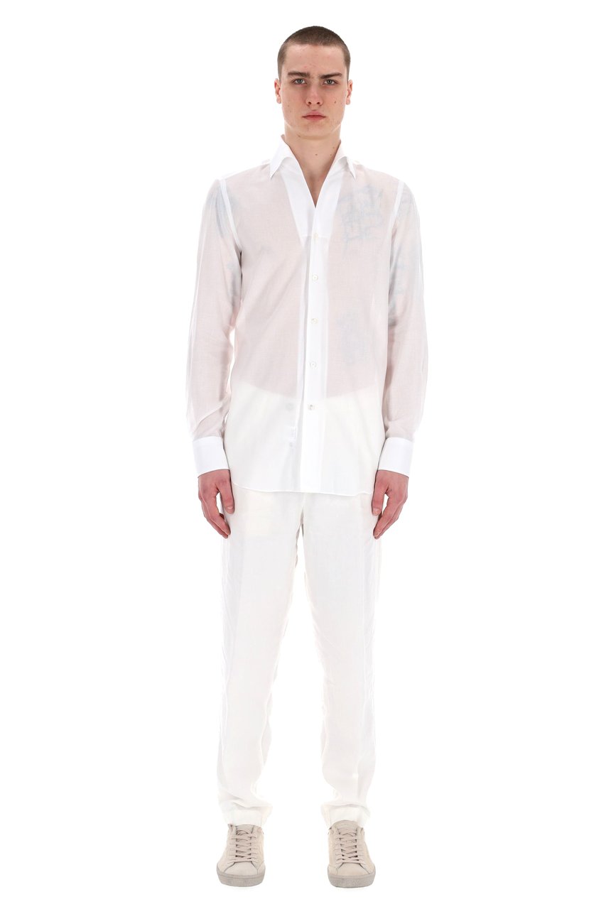 Finamore 1925 Napoli Ustica Collar Cotton Tailored Shirt Wit