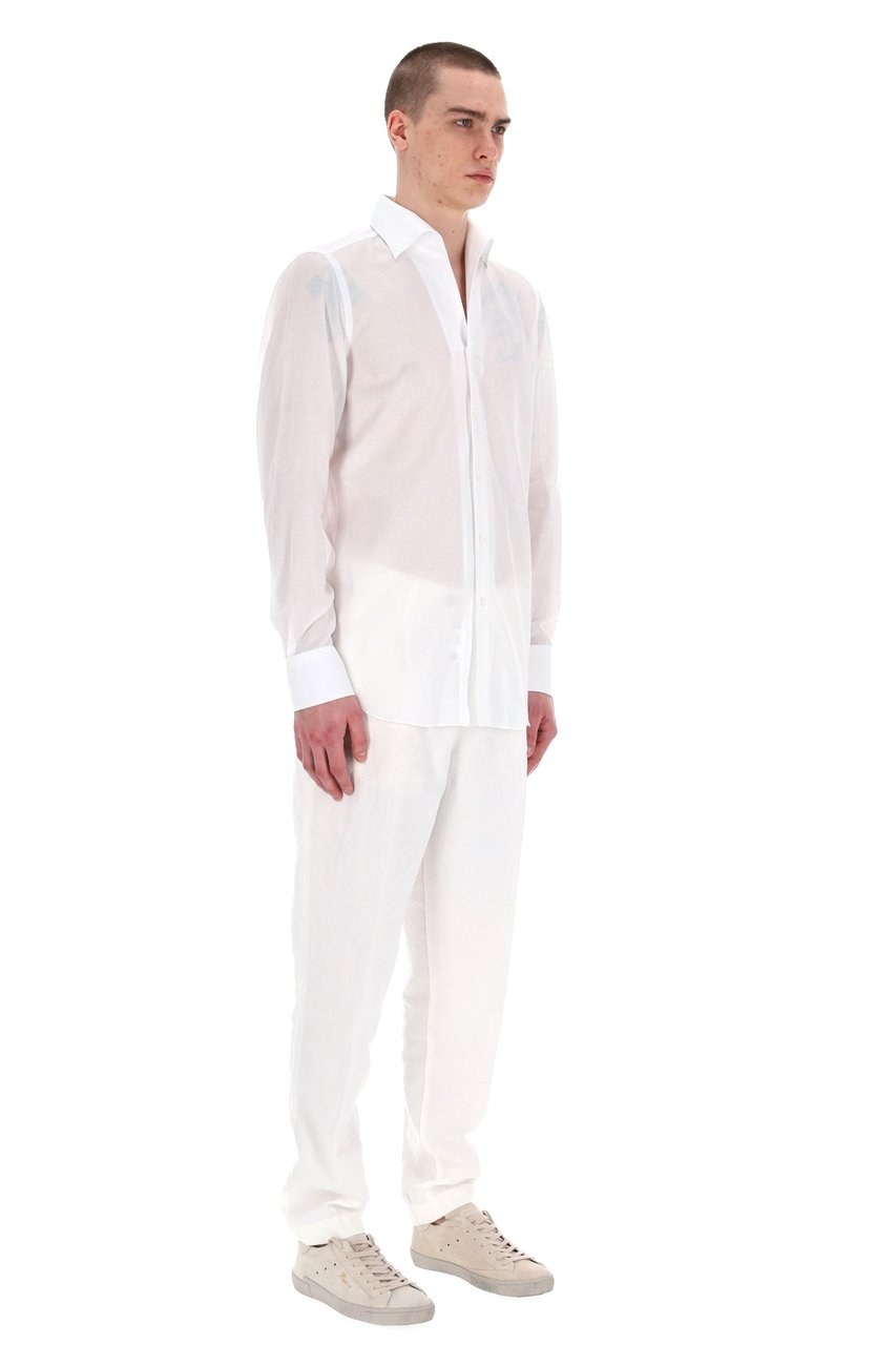 Finamore 1925 Napoli Ustica Collar Cotton Tailored Shirt Wit