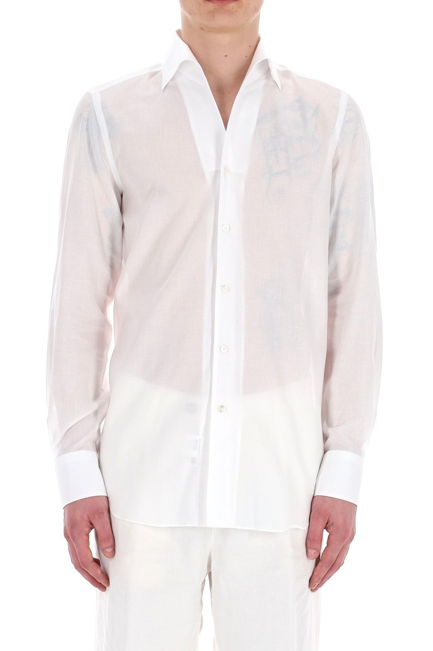 Finamore 1925 Napoli Ustica Collar Cotton Tailored Shirt Wit