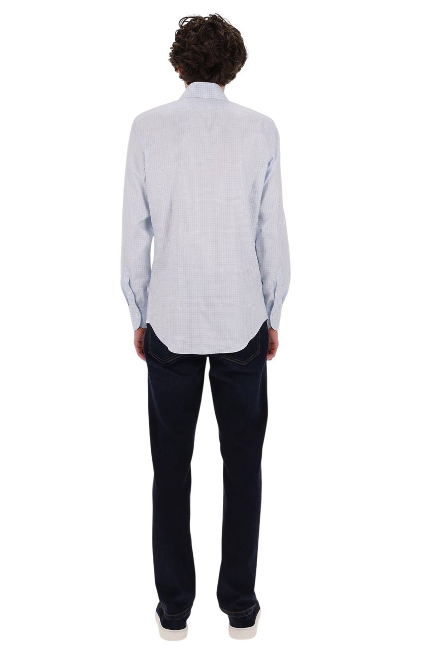 Finamore 1925 Napoli Milano Micro Check Cotton Shirt Blauw