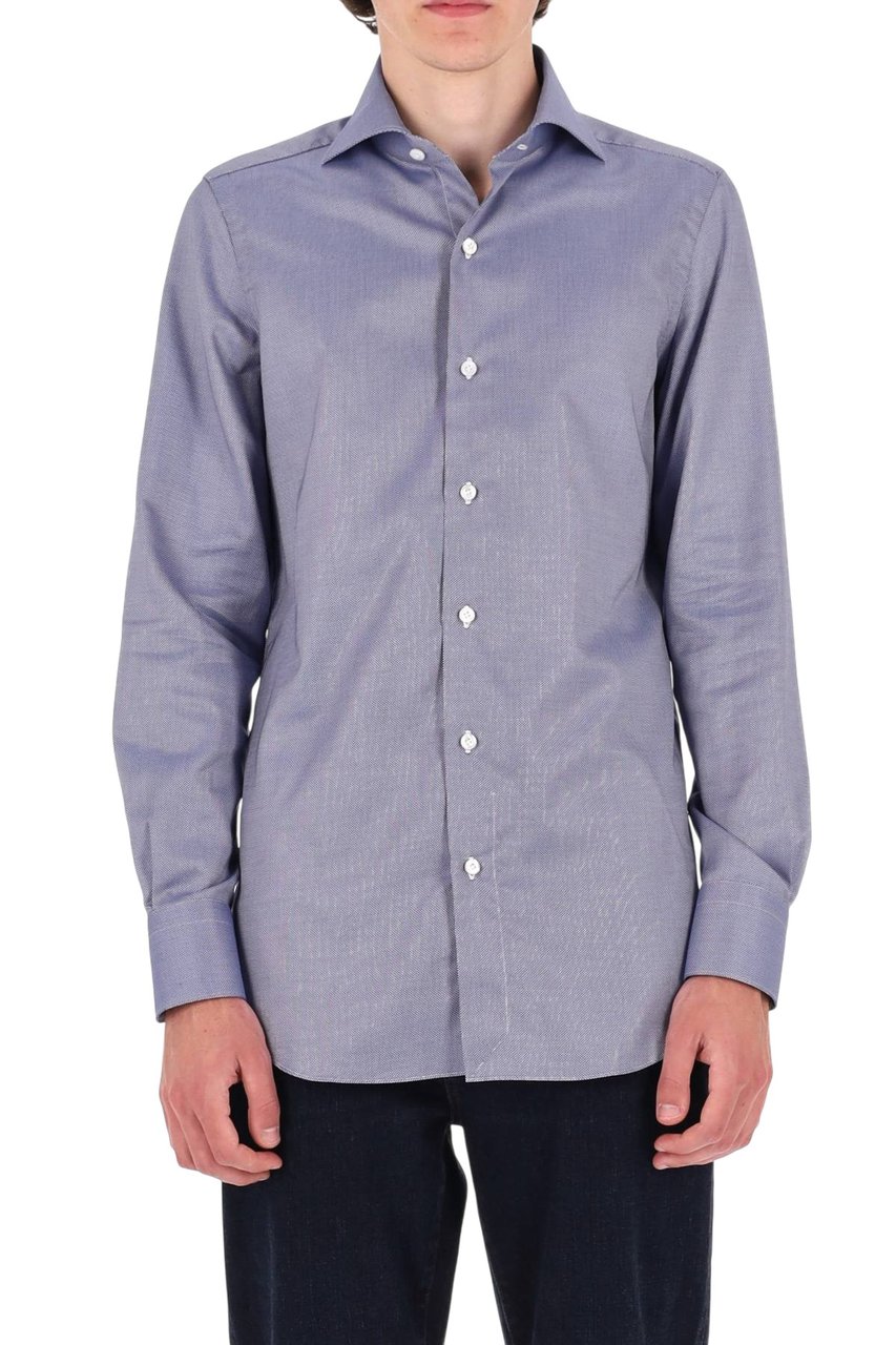 Finamore 1925 Napoli Milano Royal Oxford Cotton Shirt Blauw