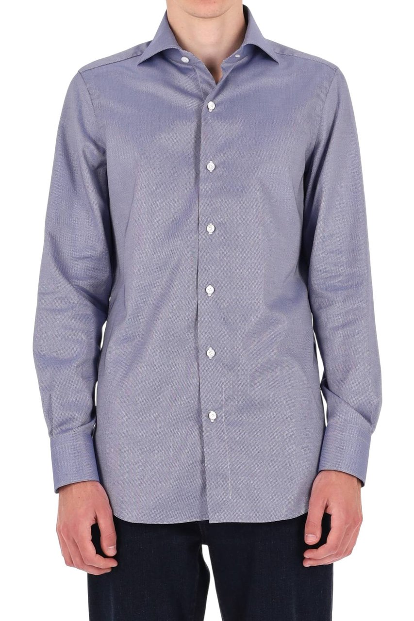 Finamore 1925 Napoli Milano Royal Oxford Cotton Shirt Blauw