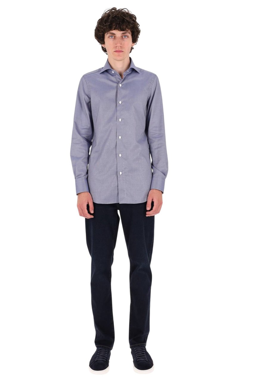 Finamore 1925 Napoli Milano Royal Oxford Cotton Shirt Blauw