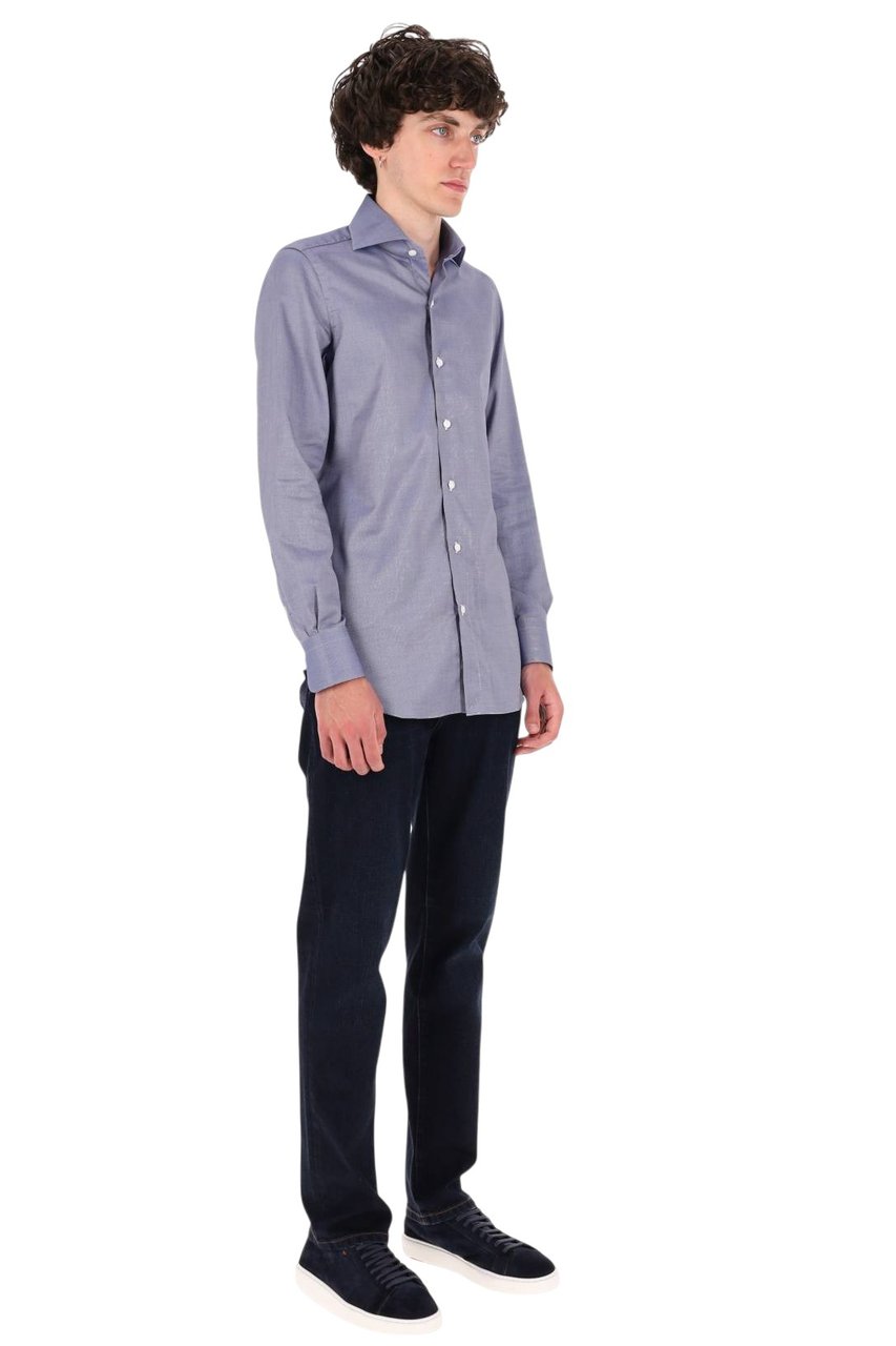 Finamore 1925 Napoli Milano Royal Oxford Cotton Shirt Blauw