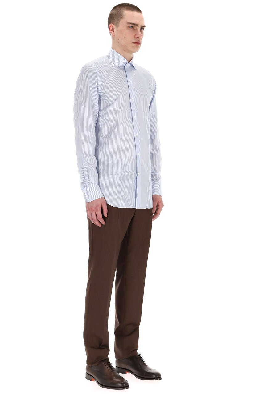 Finamore 1925 Napoli Milano Line Tailored Stripe Shirt Wit