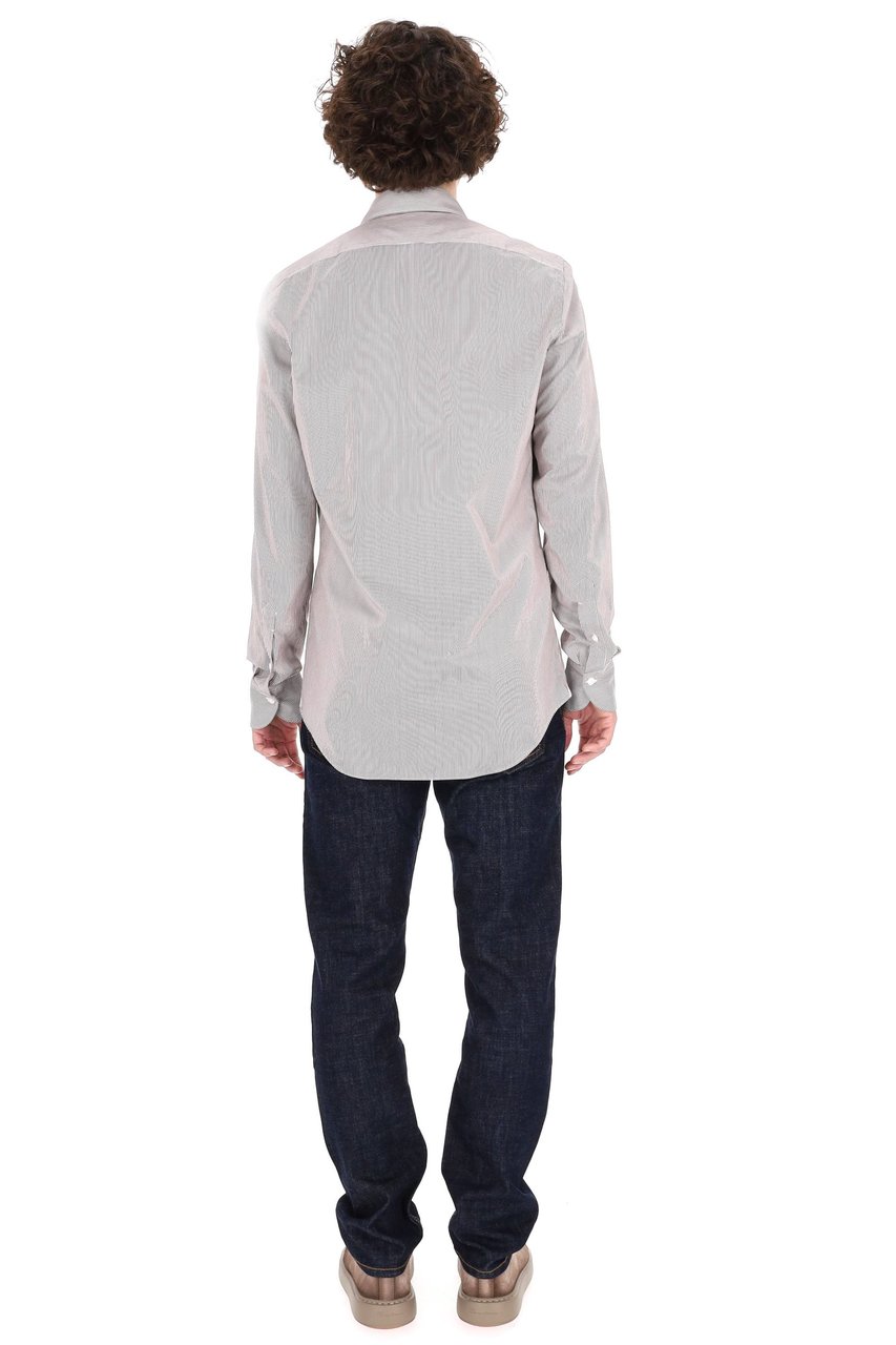 Finamore 1925 Napoli Twill 120'S Structured Tailored Shirt with Vertical Pinstripes Wit