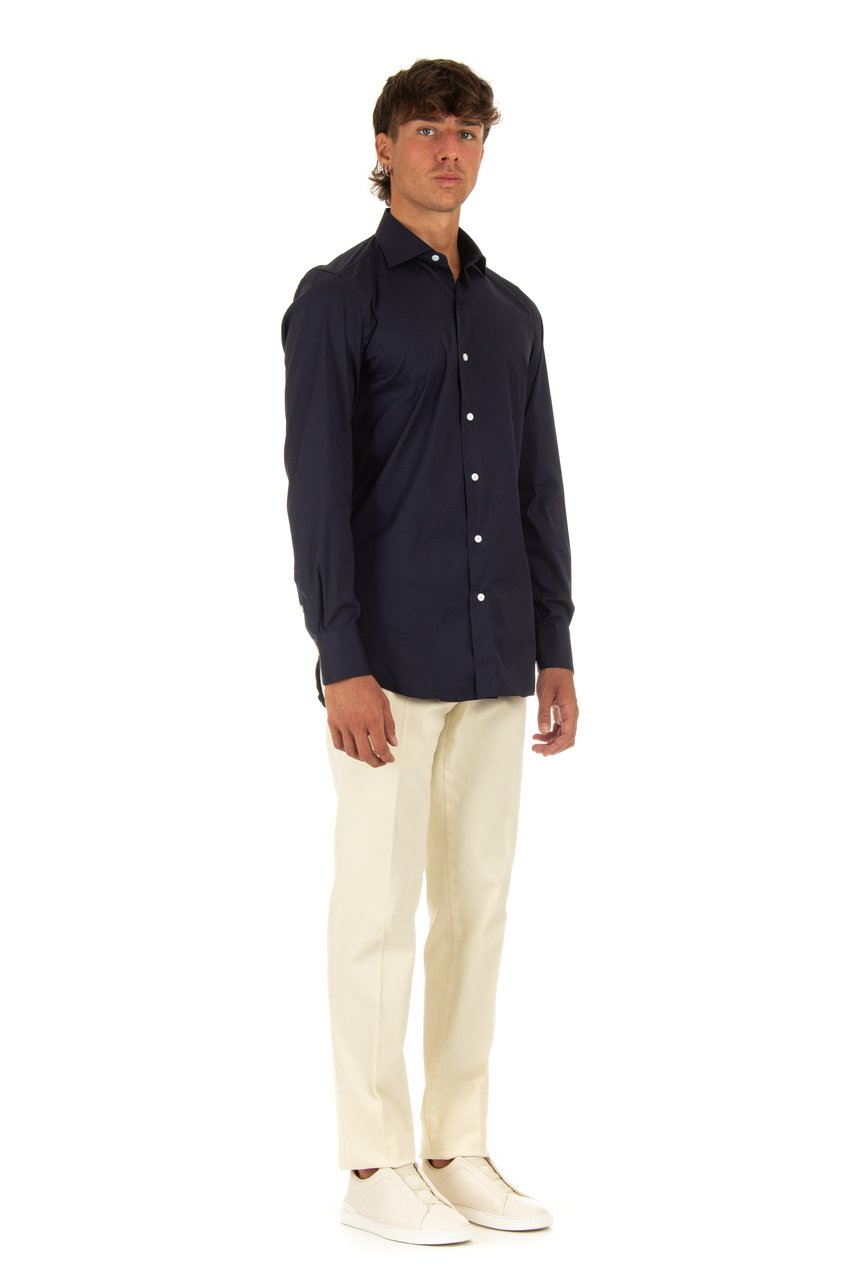 Finamore 1925 Napoli Stretch Poplin Tailored Shirt Milano Line Zwart
