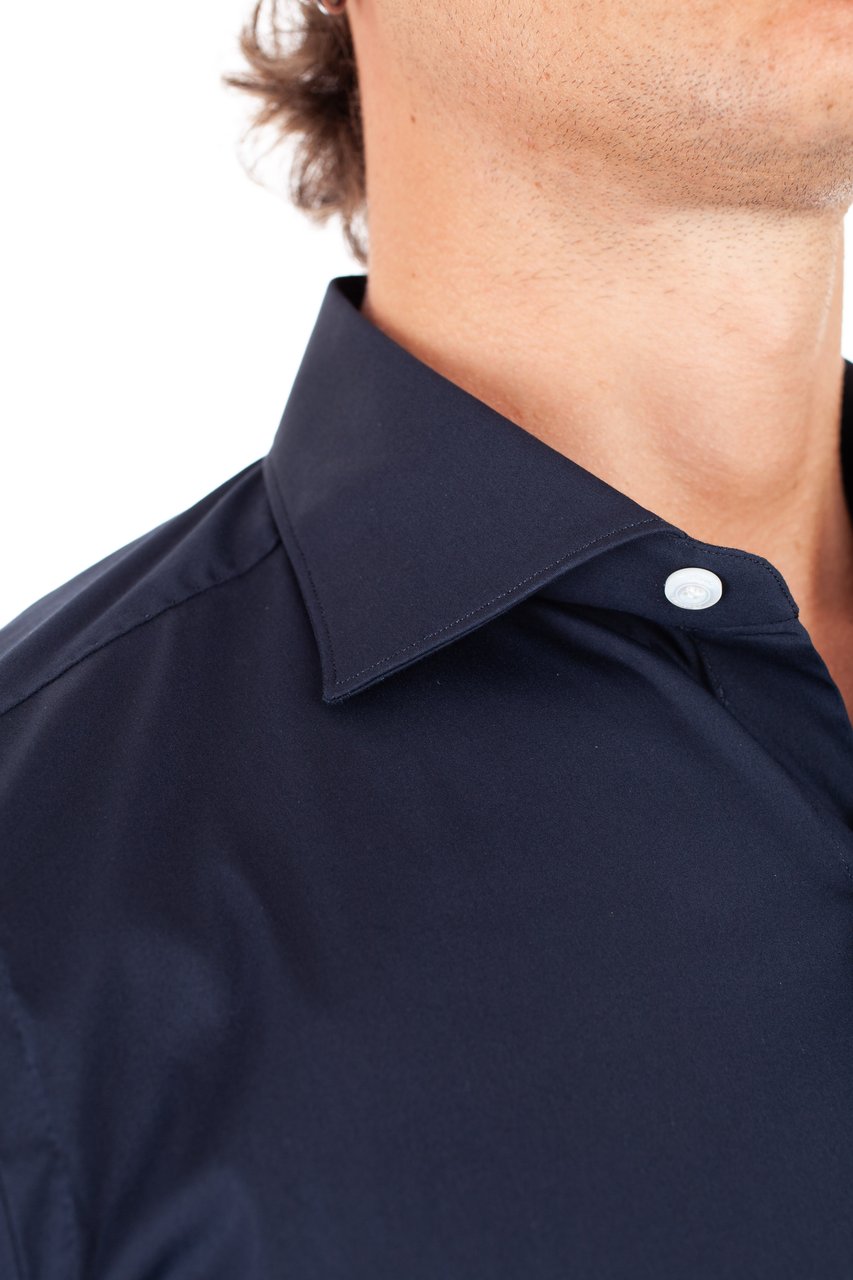 Finamore 1925 Napoli Stretch Poplin Tailored Shirt Milano Line Zwart