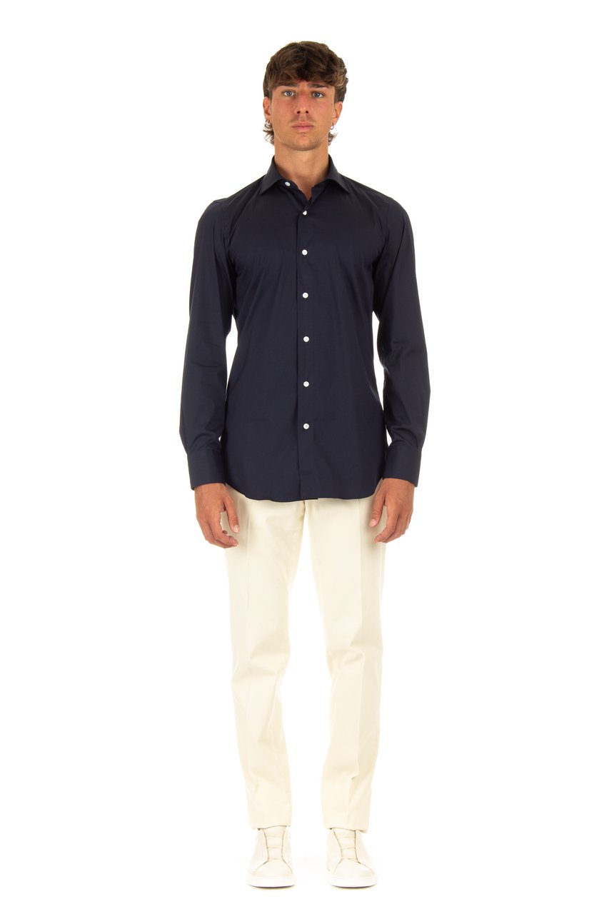 Finamore 1925 Napoli Stretch Poplin Tailored Shirt Milano Line Zwart