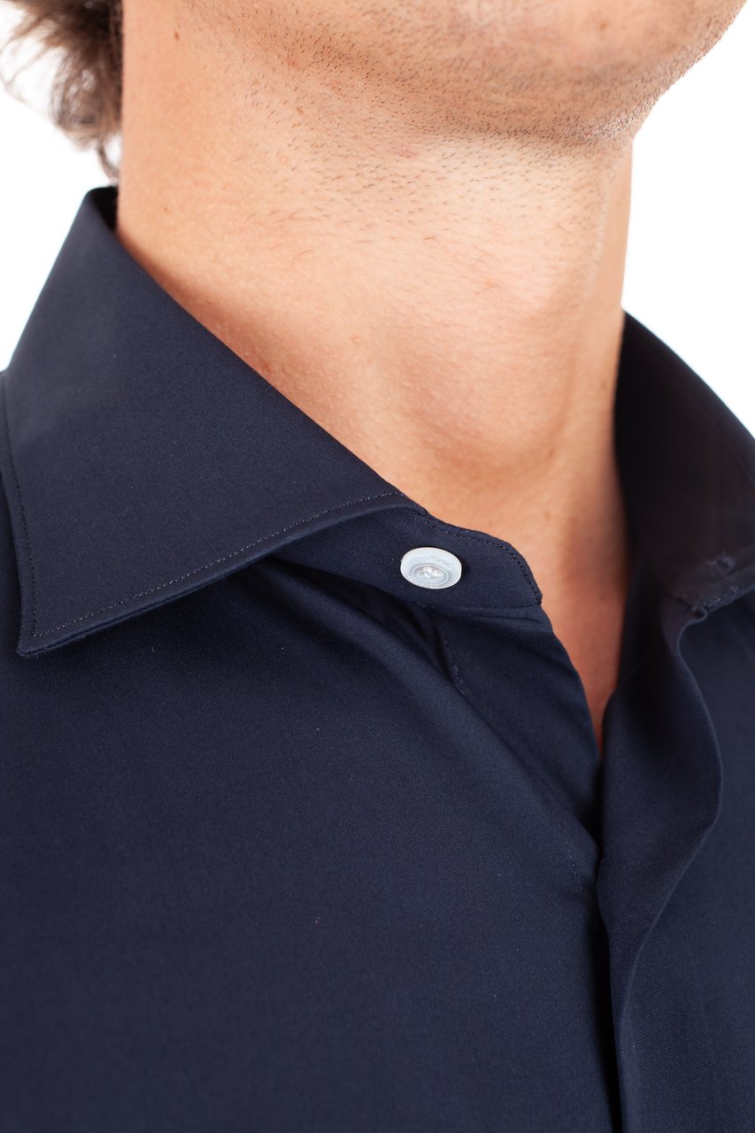 Finamore 1925 Napoli Stretch Poplin Tailored Shirt Milano Line Zwart